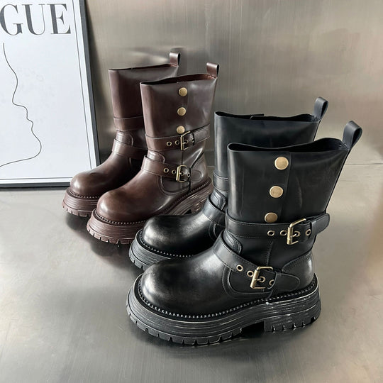 Damen Biker-Stiefel mit modischer Schnallenverarbeitung und robustem Profil EB