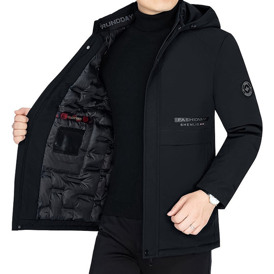 Herren Thermo-Winterkurzmantel mit luxuriösem Kunstfell-Innenfutter und Stehkragen EB