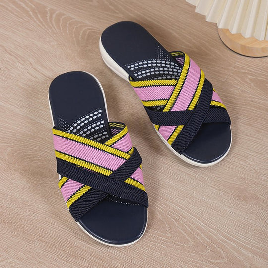 Damen Komfortable Clogs mit gekreuzten Riemen und stoßdämpfender Sohle EB
