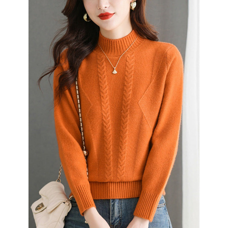 Damen Grobstrickpullover mit elegantem Zopfmuster und hohem Kragen EB