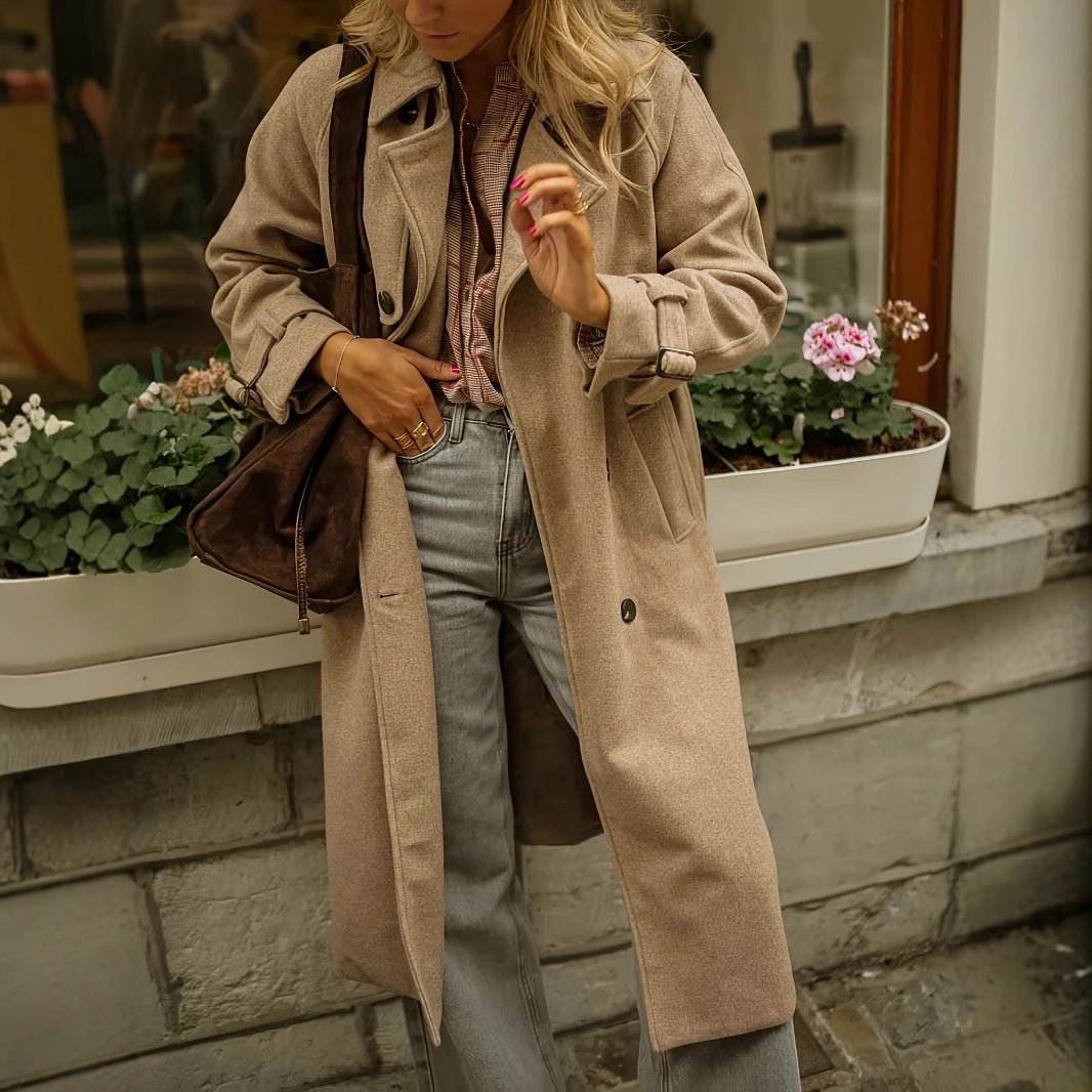 Damen eleganter Wollmantel mit praktischem Gürtel EB