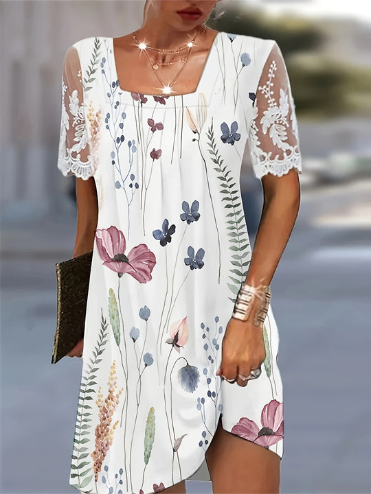 Damen Blumenmuster Shift Kleid EB