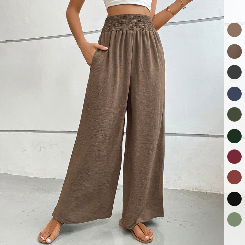 Damen Palazzo-Hose mit hohem, elastischem Rüschenbund und Eingrifftaschen EB