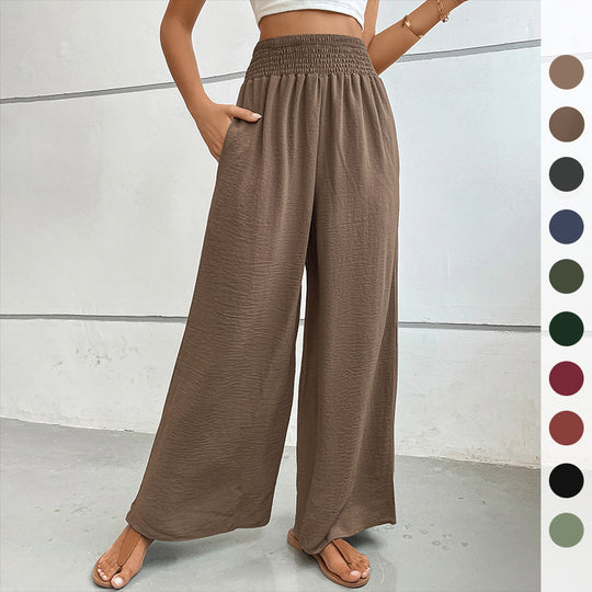 Damen Palazzo-Hose mit hohem, elastischem Rüschenbund und Eingrifftaschen EB