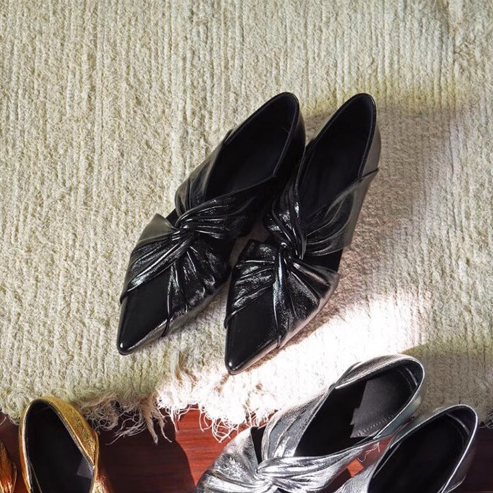Damen elegante spitze Ballerina-Schuhe mit glamourösem Knoten-Design EB