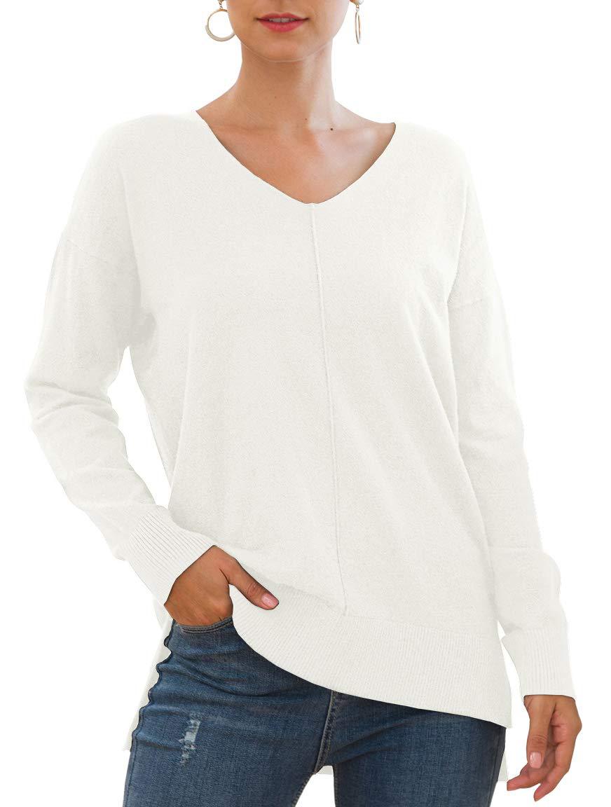 Damen eleganter V-Ausschnitt Pullover mit asymmetrischem Saum EB