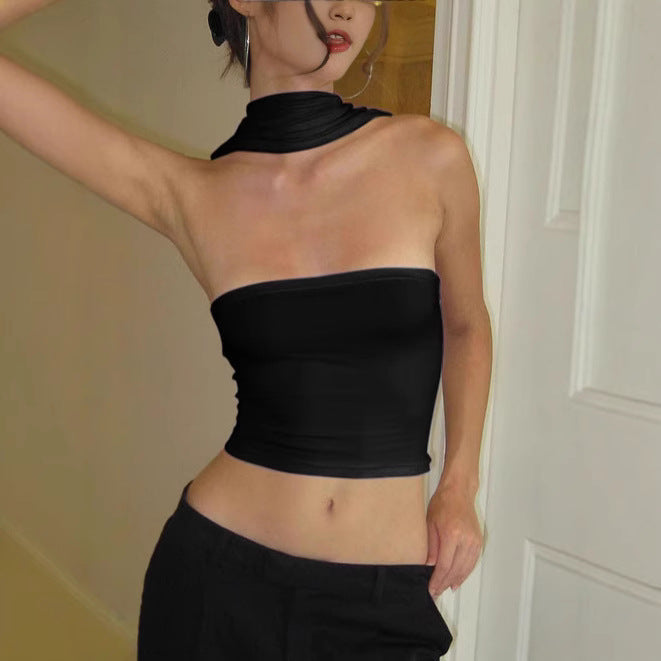 Damen Crop-Oberteil mit schickem Wickelkragen und figurbetontem Schnitt EB