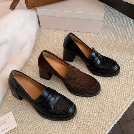 Damen elegante Blockabsatzsschue mit modischem Lederdesign EB
