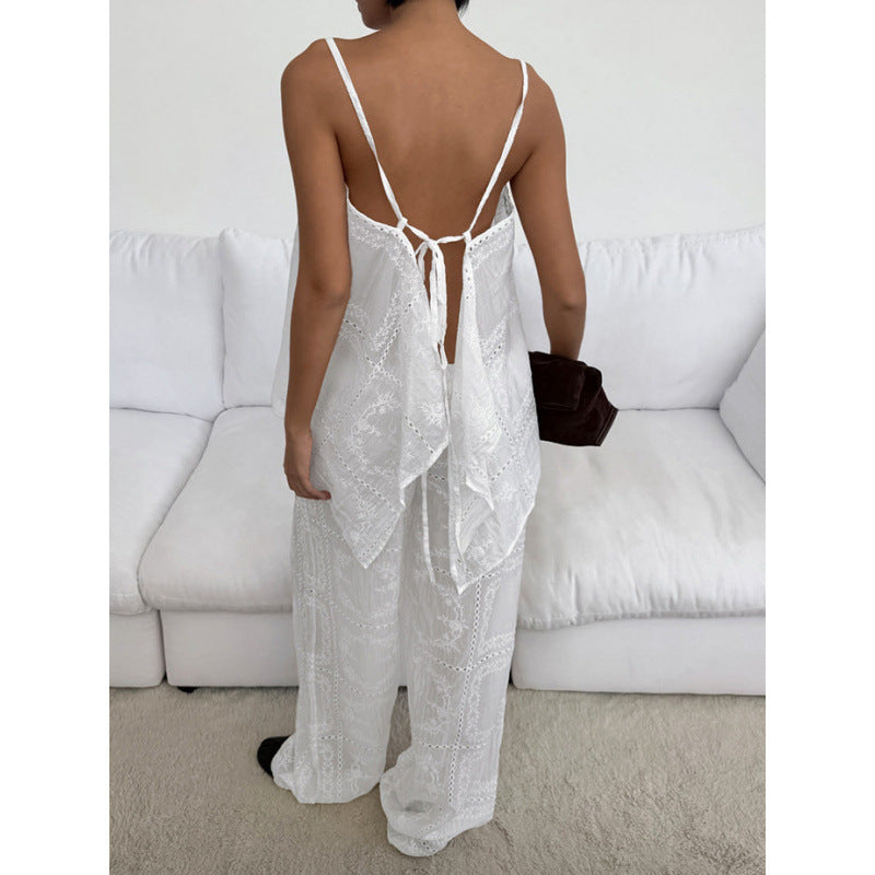 Damen luftiger Lounge-Set mit romantischen Stickereien EB