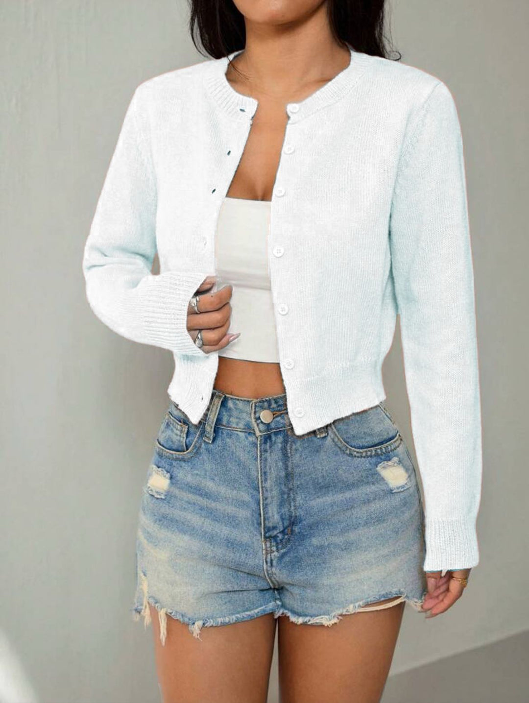 Damen Strickjacke mit Knopfdetail und elastischem Saum EB
