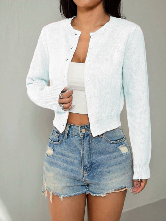 Damen Strickjacke mit Knopfdetail und elastischem Saum EB