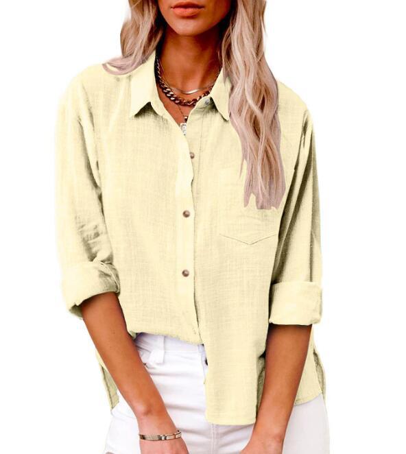 Damen lässige Leinenbluse mit kurzem Arm und Knopfdetails EB