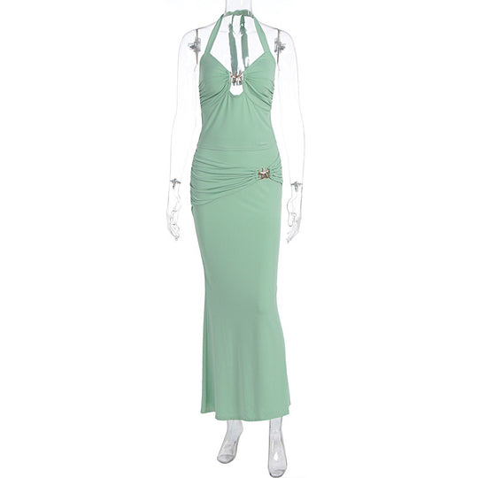 Damen Elegantes Maxikleid mit Halterneck und figurbetontem Design EB
