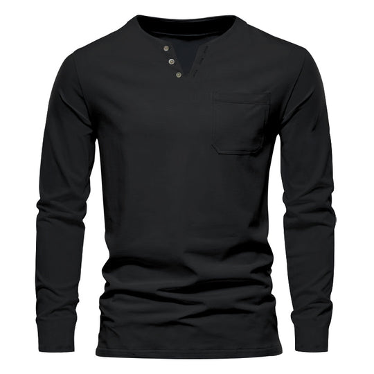 Herren Langarm-Henley-Shirt mit praktischer Brusttasche und modischem Knopfdesign EB