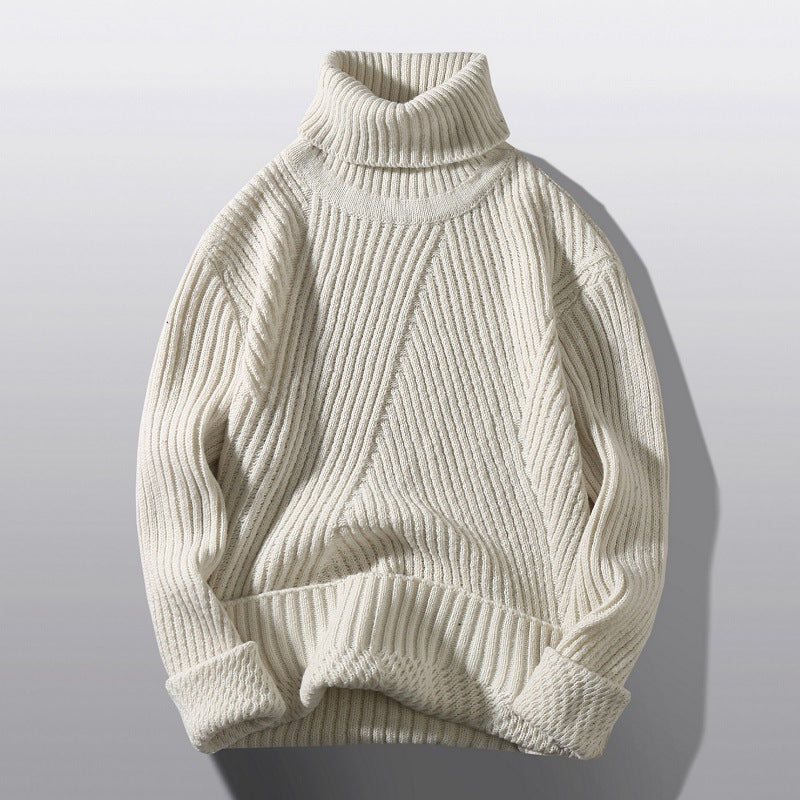 Herren nan strukturierter Rollkragenpullover mit diagonaler Rippstruktur und schlanker Passform EB