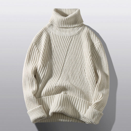 Herren nan strukturierter Rollkragenpullover mit diagonaler Rippstruktur und schlanker Passform EB