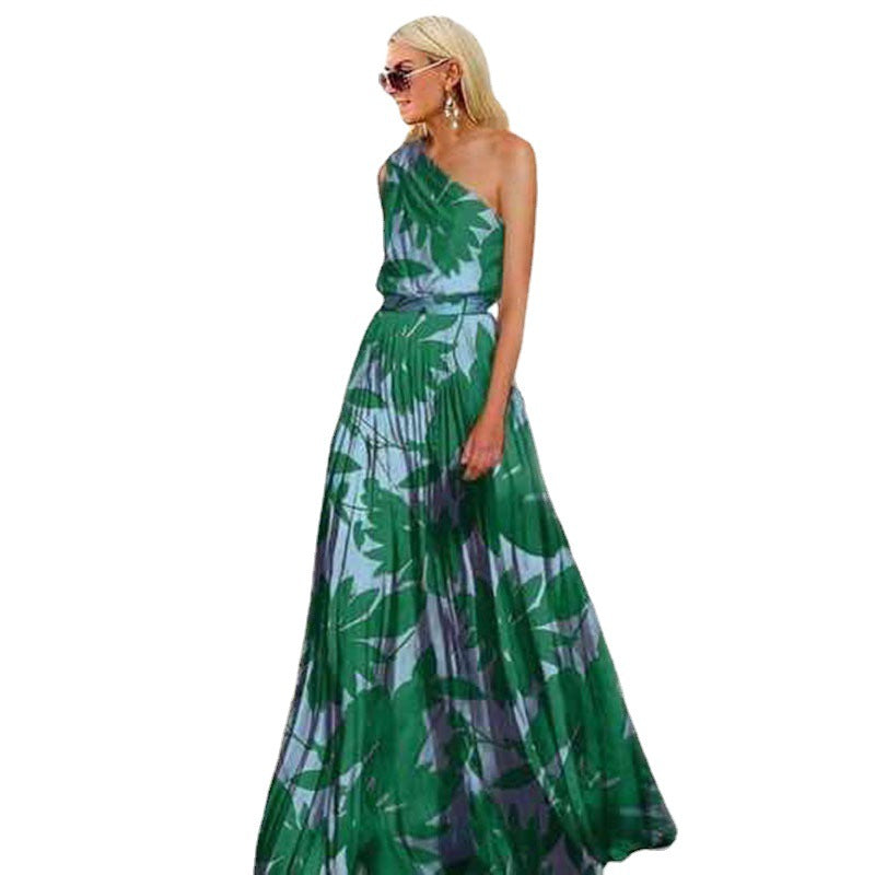 Damen Elegantes Maxikleid mit asymmetrischem Träger und floralem Design EB