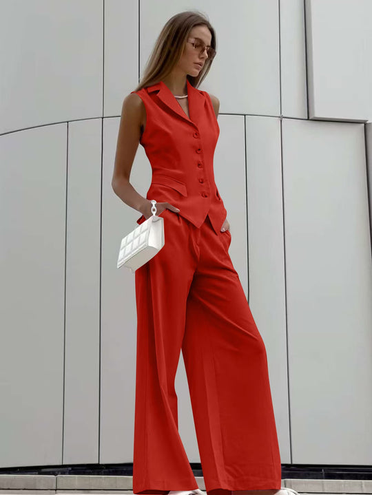 Damen Ärmelloses Tailoring-Zweiteiler mit taillierter Weste und weiter Marlenehose EB