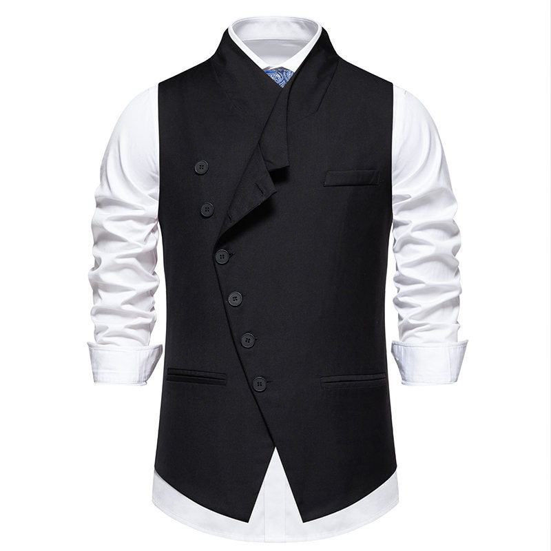 Herren elegante Anzugweste mit asymmetrischem Kragen und modernen Akzenten EB