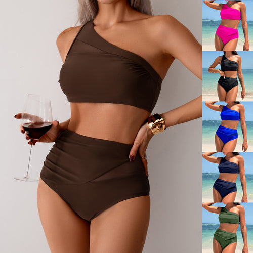Damen Sportliches Bikini-Set mit asymmetrischem Oberteil und hohem Schnitt EB
