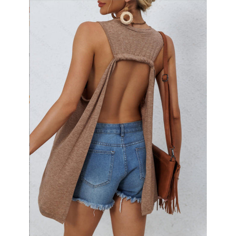 Damen lässiges Tanktop mit asymmetrischem Saum und praktischer Brusttasche EB