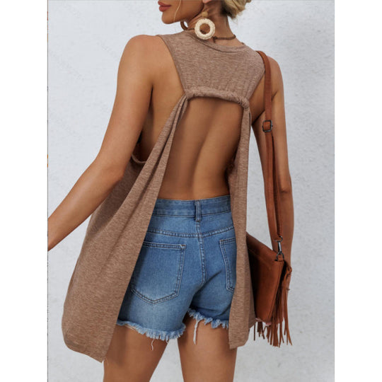 Damen lässiges Tanktop mit asymmetrischem Saum und praktischer Brusttasche EB