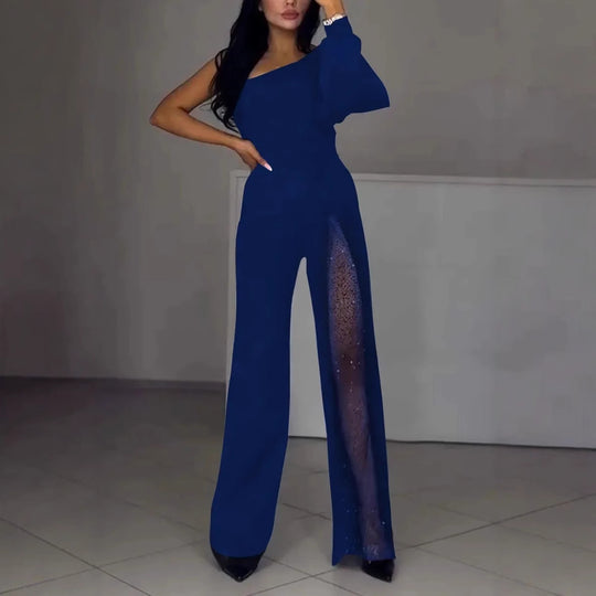 Asymmetrischer einseitiger Damen-Jumpsuit mit Paillettenpanel EB