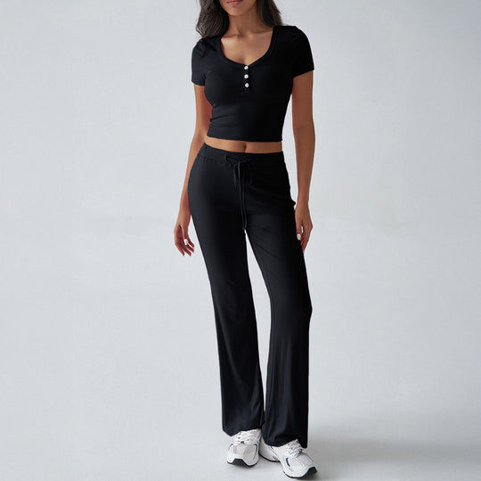 Damen Kombinations-Set mit cropped Oberteil und weiten Hosen EB