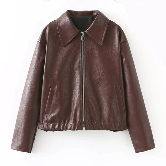 Damen elegante Kunstlederjacke im modernen Design mit praktischem Reißverschluss EB