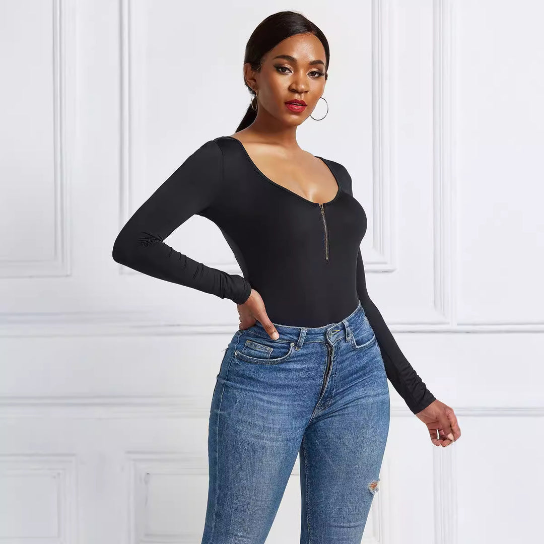 Damen Eleganter Langarmbody aus angenehmem Stretchmaterial EB