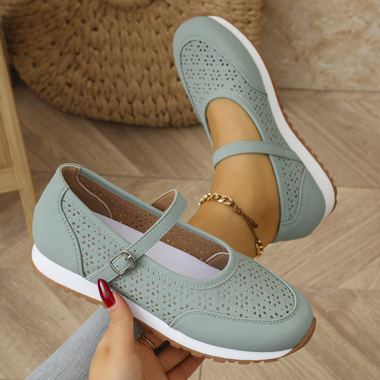 Damen bequeme Ballerinas mit elastischem Riemen und perforiertem Design EB