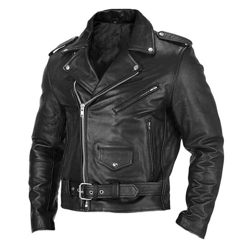 Herren Bikerjacke aus Leder mit asymmetrischem Reißverschluss EB