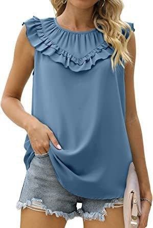 Damen leichtes Rüschenshirt mit elegantem Rundhalsausschnitt EB