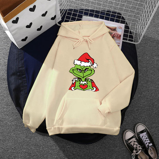 Unisex nan Kapuzenpullover mit weichem Fleece-Futter, Kängurutasche und auffälligem Weihnachts-Comicprint EB