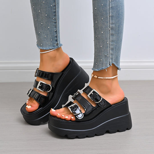 Damen Wedge-Pantoletten mit modischem Doppelriemen-Design und rutschfester Sohle EB