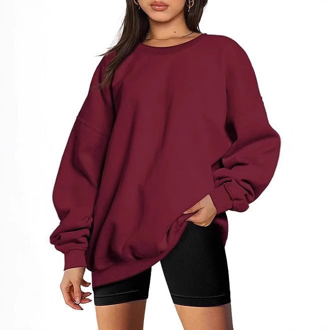 Damen nan extralanger Oversize-Sweatpullover mit Ballonärmeln, geripptem Saum und angerauter Innenseite EB