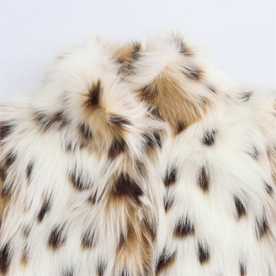 Damen Kuschelige Kunstfelljacke mit modischem Leopardenmuster EB