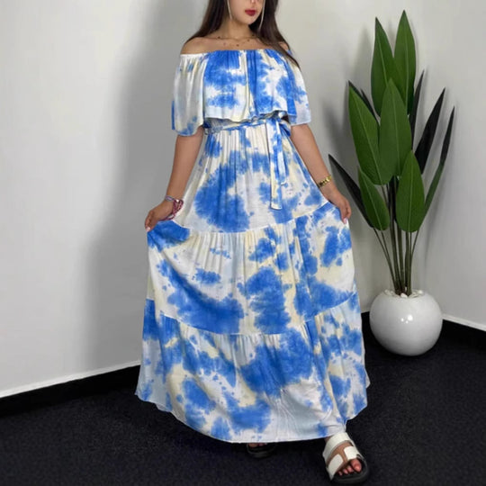Damen Maxikleid mit Off-Shoulder-Design und geschmackvollem Bindegürtel EB