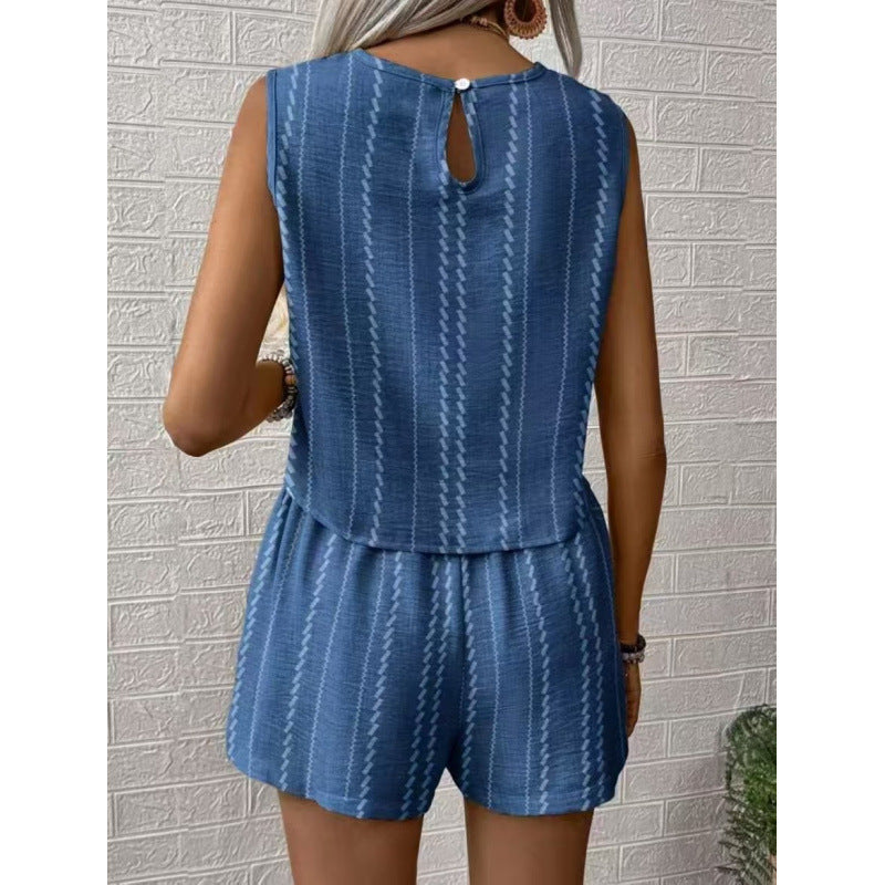 Damen lässiges Set mit ärmellosem Oberteil und Shorts EB