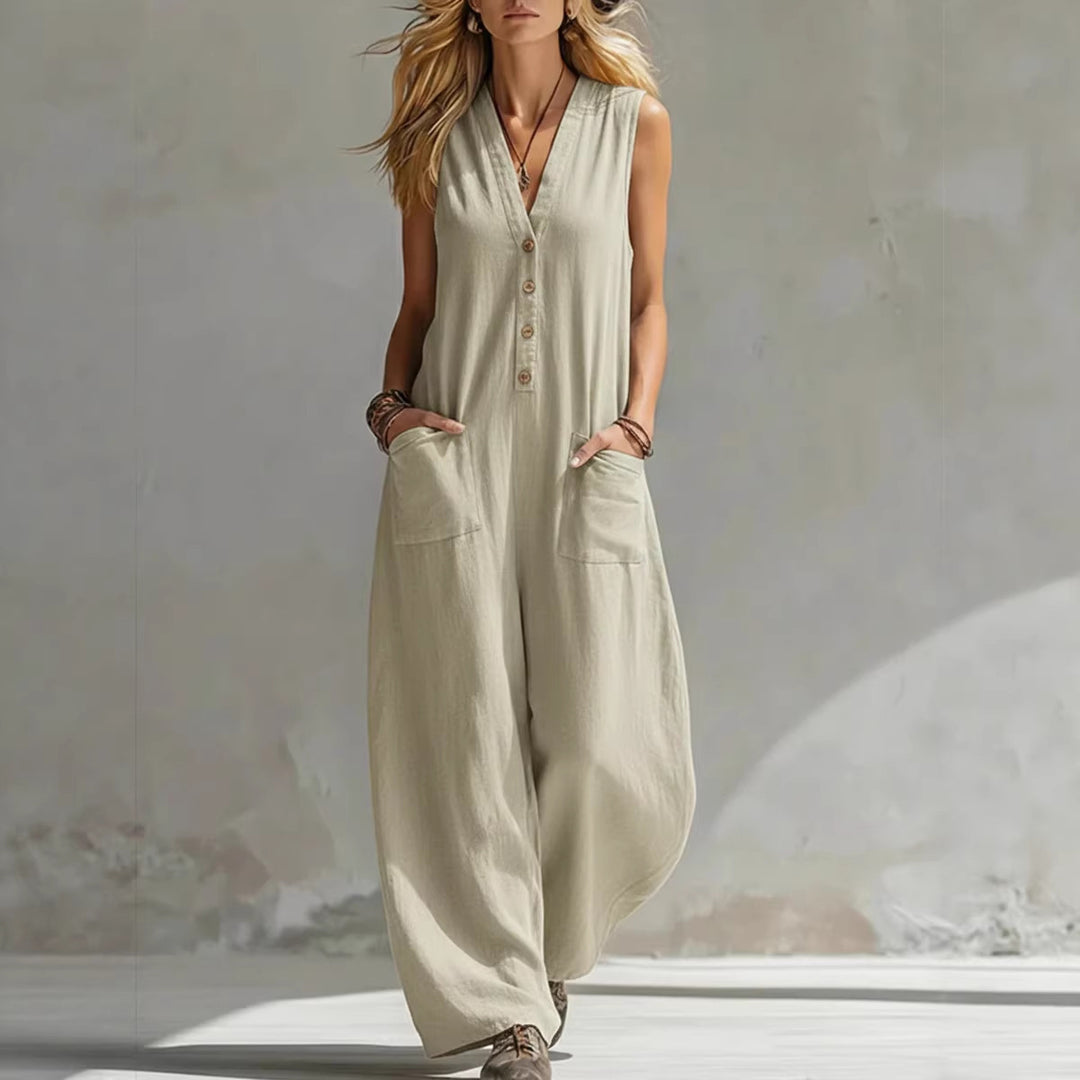 Damen Jumpsuit mit tiefem V-Ausschnitt und praktischen Taschen EB