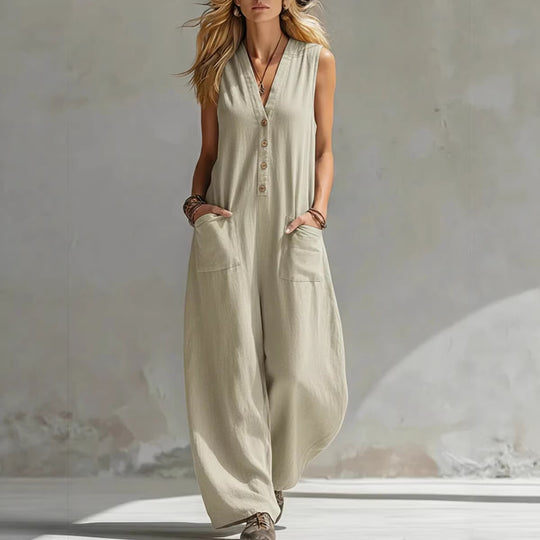 Damen Jumpsuit mit tiefem V-Ausschnitt und praktischen Taschen EB