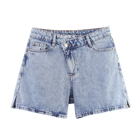 Damen Jeansshorts im lässigen Vintage-Stil mit hohem Bund und seitlichen Schlitzen EB