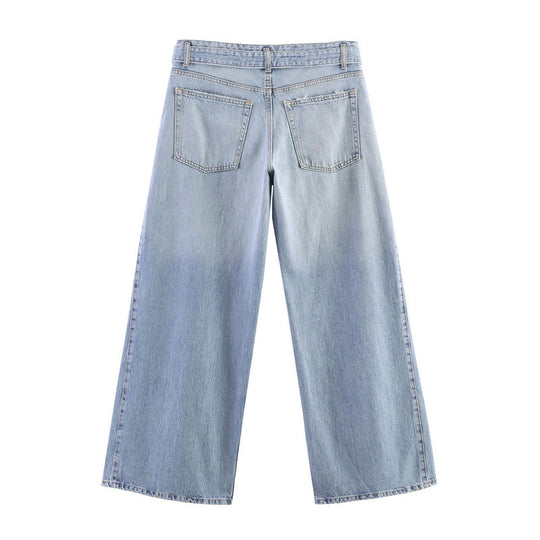 Damen Weite Jeanshose im lässigen Schnitt mit seitlichen Schlitzen EB