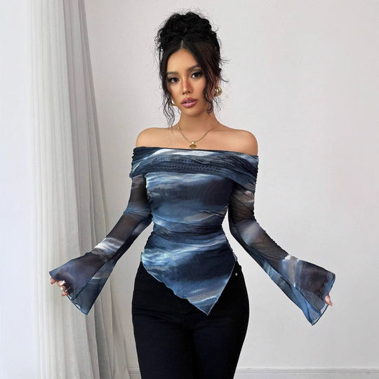 Damen Elegante und figurbetonte Bluse mit Off-Shoulder-Design EB