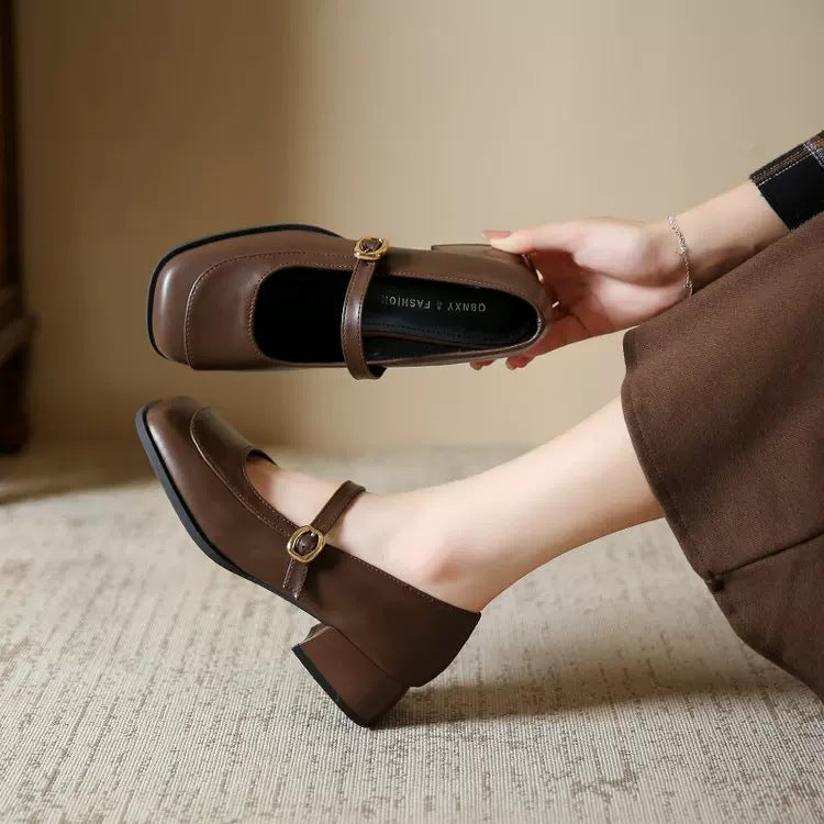 Damen Elegante Mary Janes mit modischem Riemen und komfortablem Blockabsatz EB
