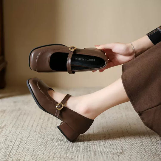 Damen Elegante Mary Janes mit modischem Riemen und komfortablem Blockabsatz EB