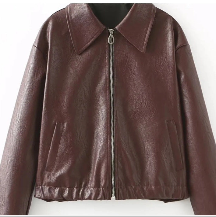Damen Kunstlederjacke im lässigen Schnitt mit aufgesetzten Taschen EB