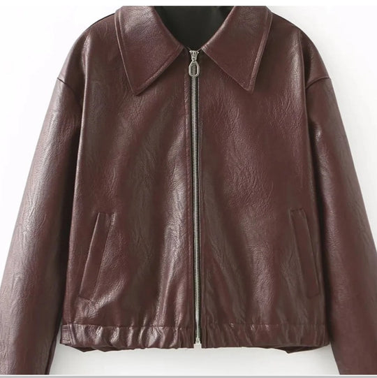 Damen Kunstlederjacke im lässigen Schnitt mit aufgesetzten Taschen EB