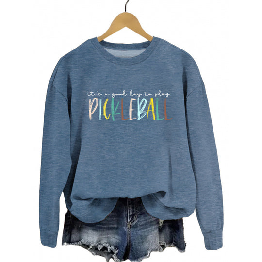 Damen lässiger Sweatshirt mit buntem Pickleball-Druck EB