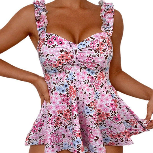 Damen Blümchen Badeanzug mit Rüschendetails EB